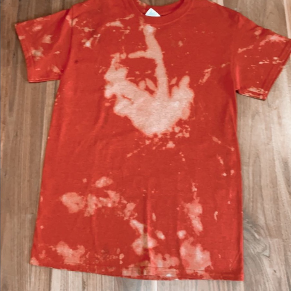 red bleached shirt